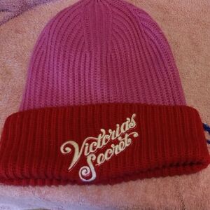 Victoria's Secret Red and Pink Knit Hat